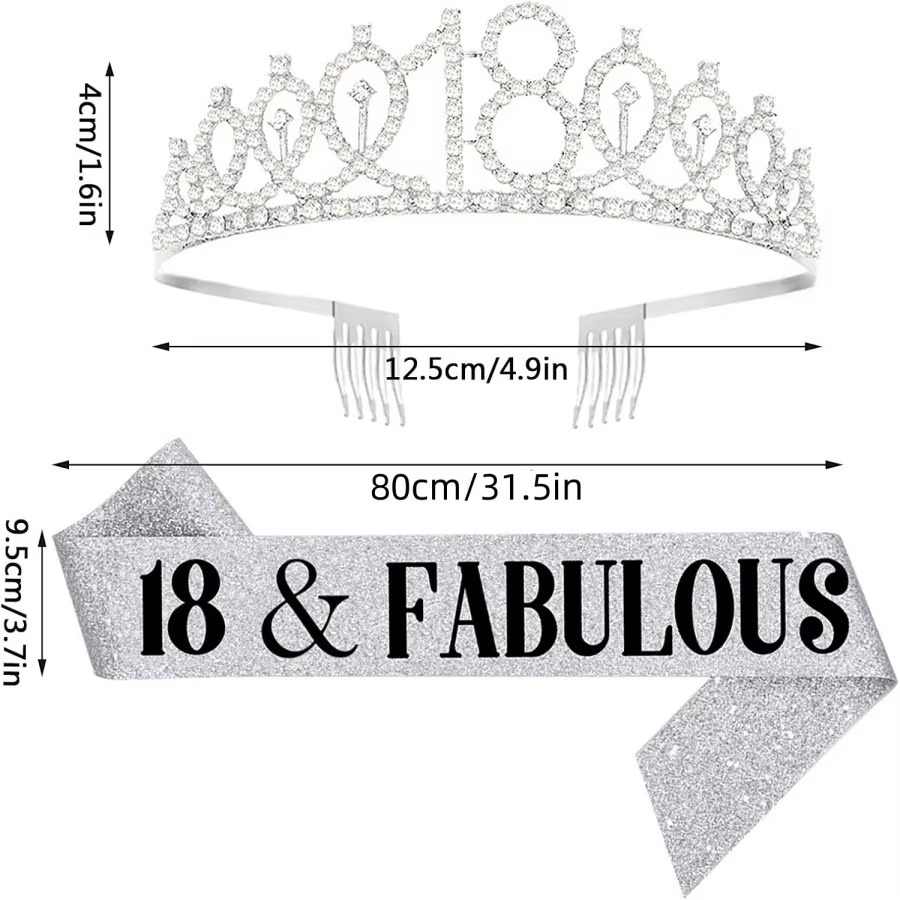 Glitter Silvery Birthday Tiara - Birthday Sash Glitter reseña y precio