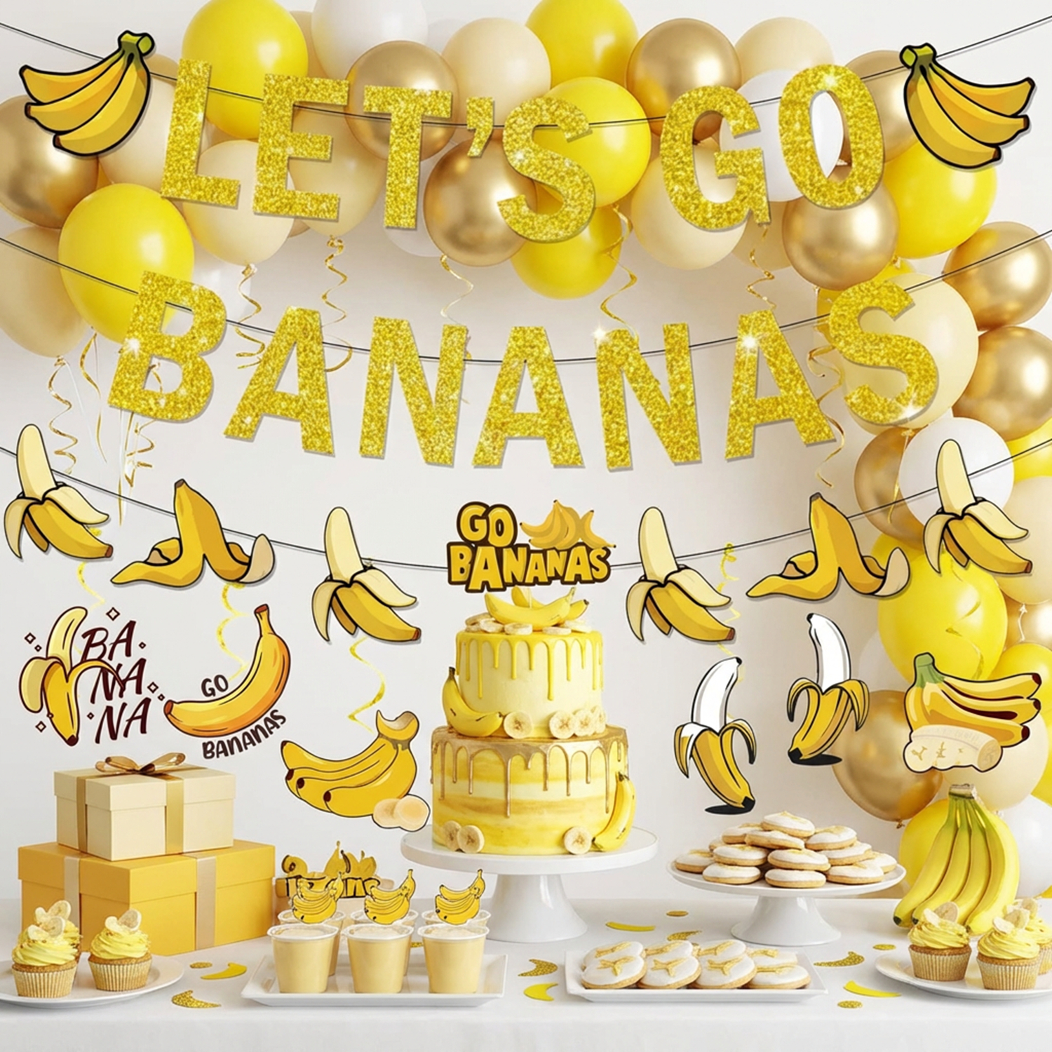 Yellow Bananas Birthday Banner - Let'S Party Event Supply reseña y precio