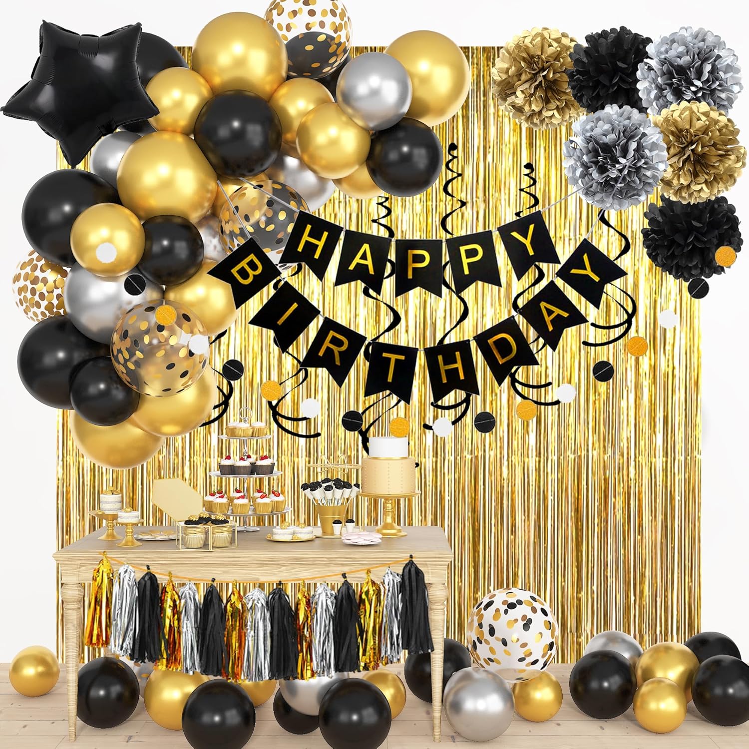 Black Gold Happy Birthday Deco - Balloon Arch Kit reseña y precio