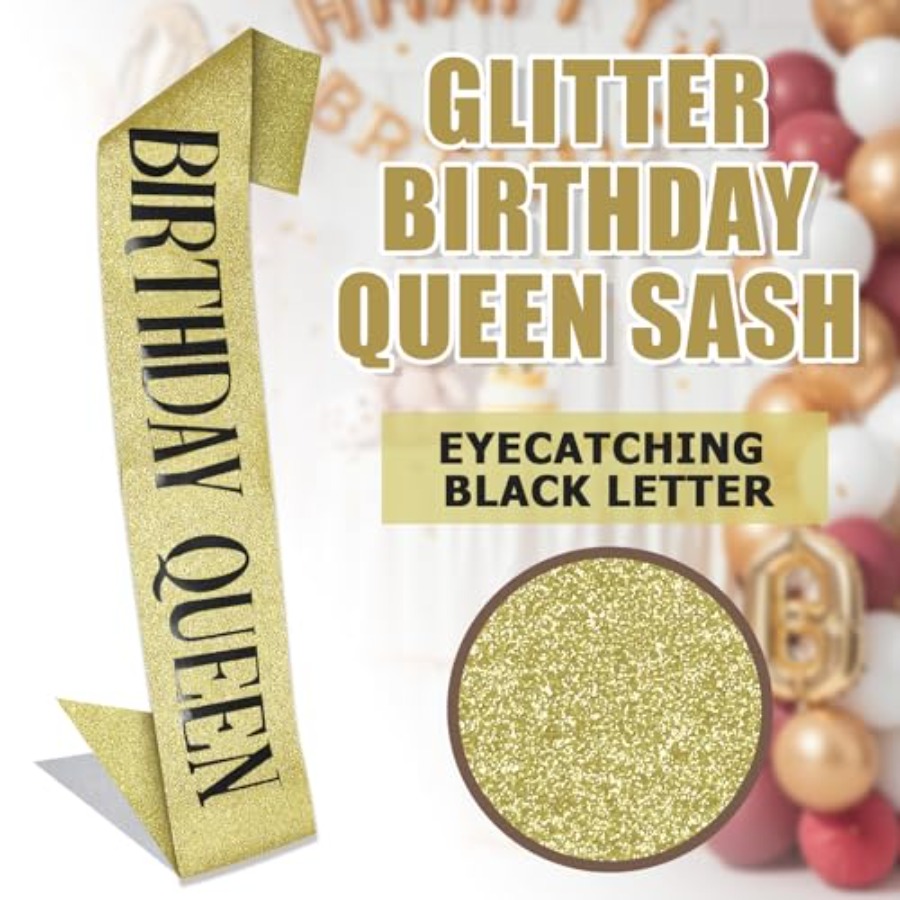 Birthday Queen Sash Glitter Go - Birthday Sash Glitter reseña y precio