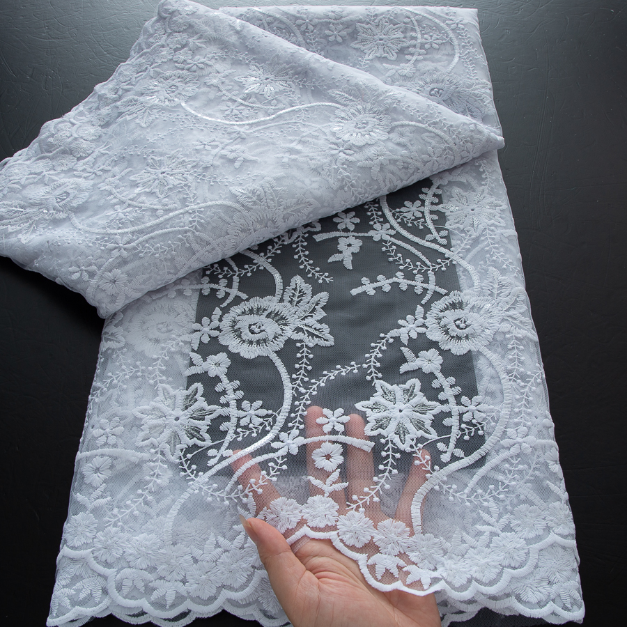 White Nigerian Sequins Net Lac - Glitter Tablecloth reseña y precio