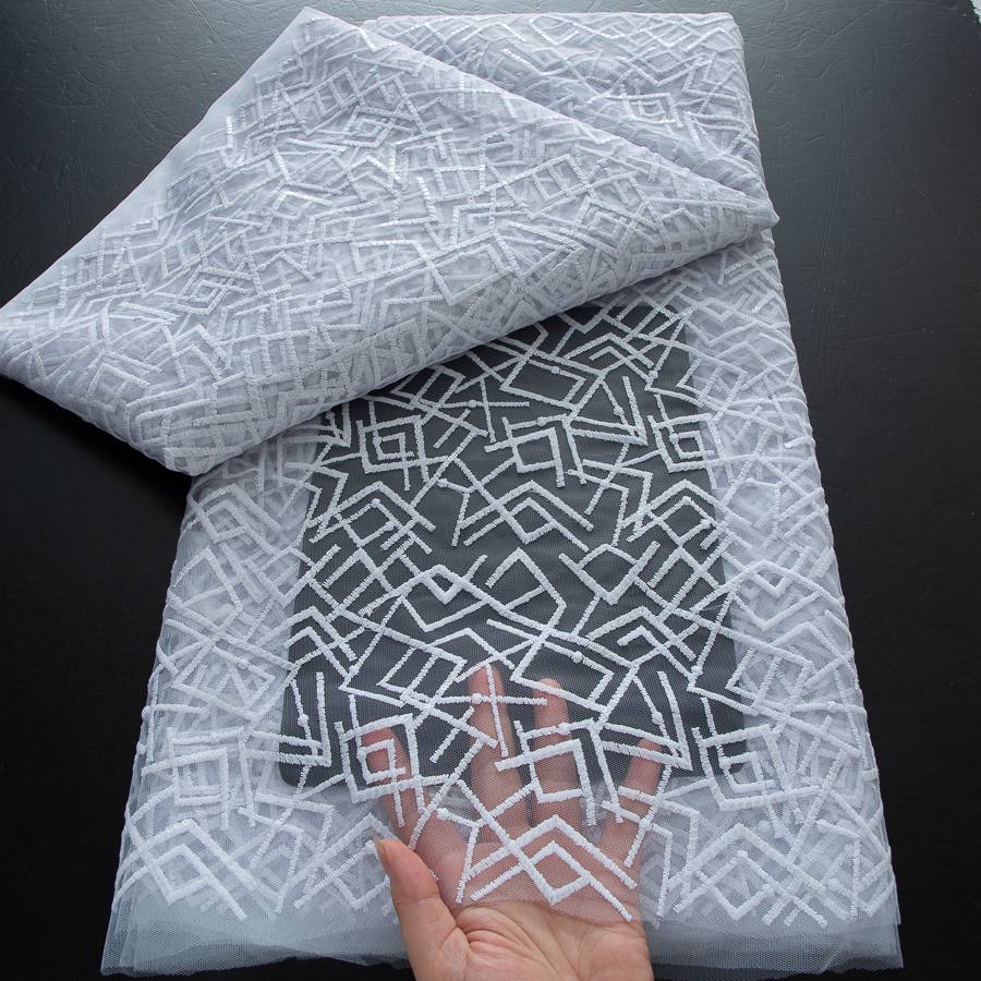 White Nigerian Sequins Net Lac - Glitter Tablecloth reseña y precio