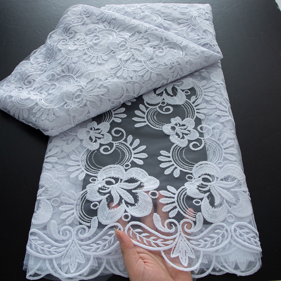 White Nigerian Sequins Net Lac - Glitter Tablecloth reseña y precio