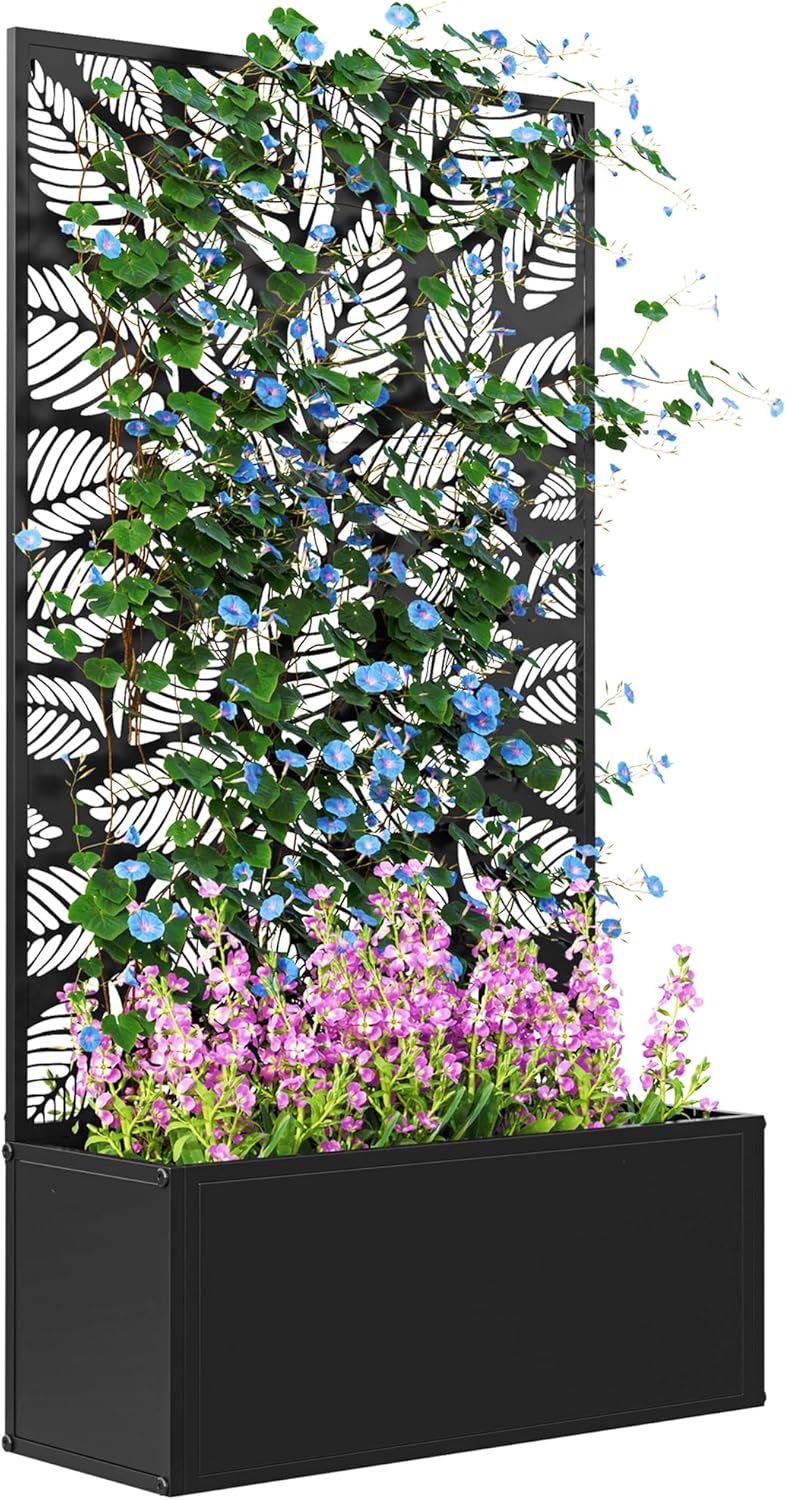 Metal Raised Garden Bed with T - Flower Wall Panel reseña y precio