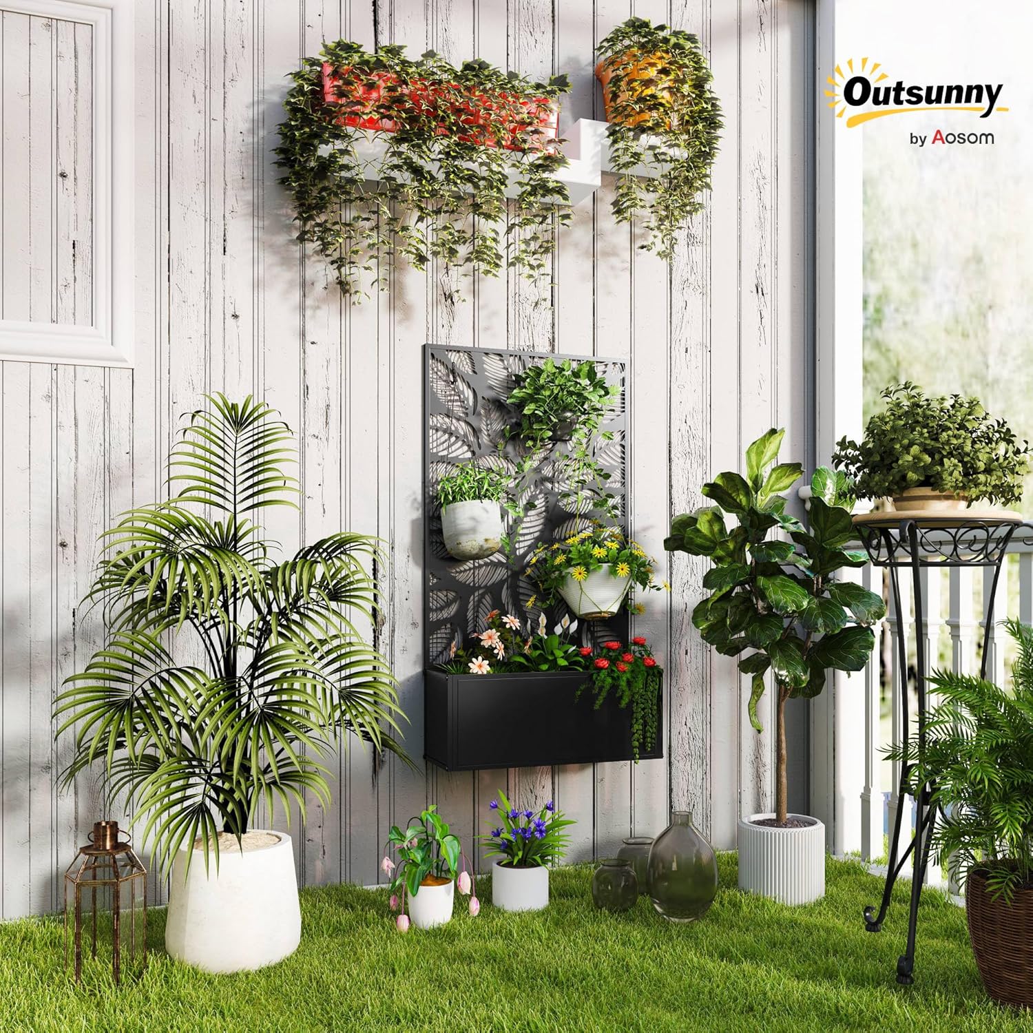 Metal Raised Garden Bed with T - Flower Wall Panel reseña y precio