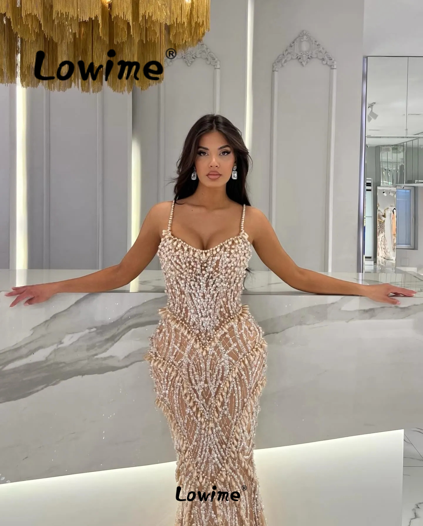 Champagne Pearl Prom Dress Mer - Glitter Tablecloth reseña y precio