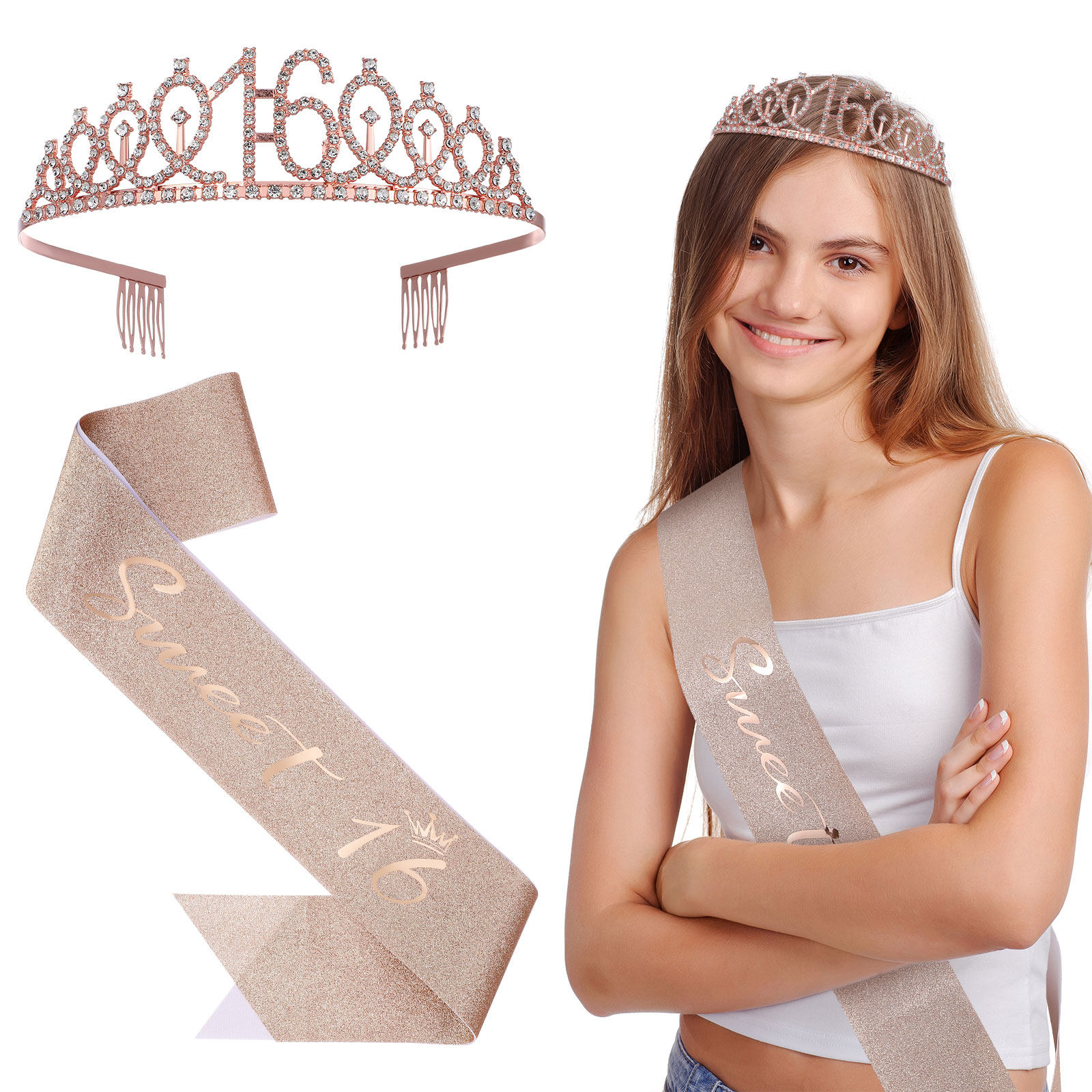 1Set Glittering Birthday Tiara - Birthday Sash Glitter reseña y precio