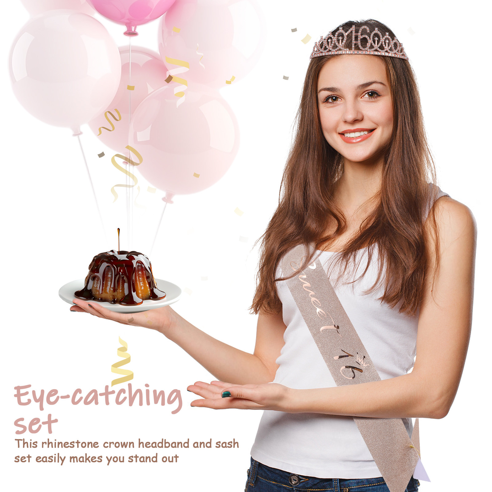 1Set Glittering Birthday Tiara - Birthday Sash Glitter reseña y precio